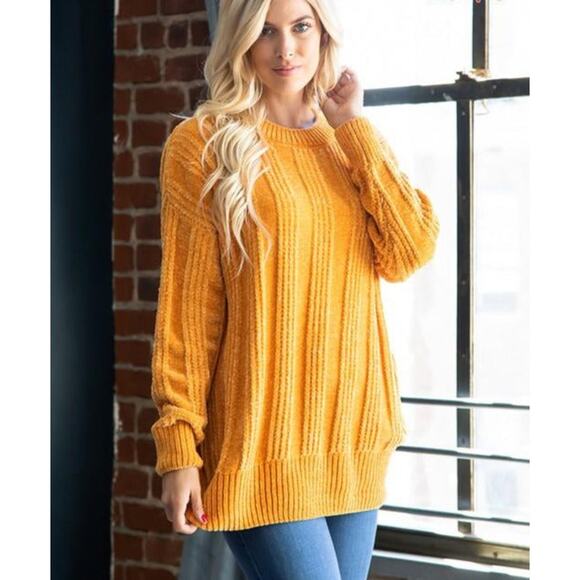 Chenille Cable Knit Sweater- Mustard - Picture 1 of 2